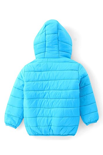 Babyhug Babyhug Woven Full Sleeves Hoodie With Teddy Patch - Blue