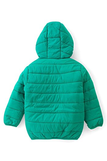 Babyhug Babyhug Woven Full Sleeves Jacket With Hood & Dino Applique - Green