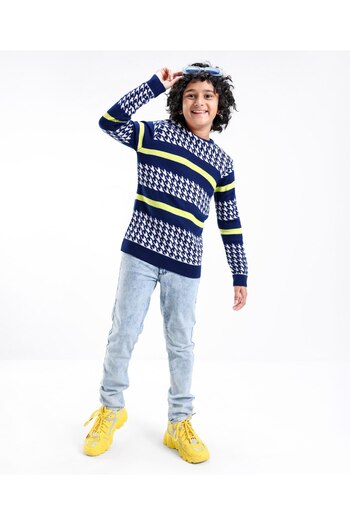 Pine kids Pine Kids Full Sleeves Intarsia Design Pullover Sweater - Blue