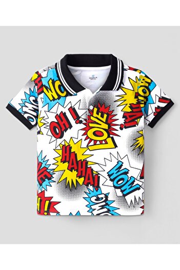 Ollington St. Ollington St. 100% Cotton Half Sleeve Polo T-Shirt & Lounge Pants With All Over Print -White & Black