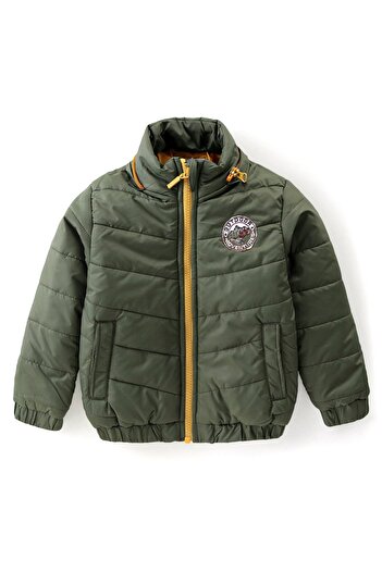 Babyhug Babyhug Woven Full Sleeves Solid Color Padded Hooded Jacket - Olive Green & Mustard