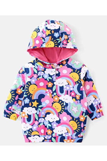 Babyhug Babyhug Hooded Top and Lounge Pants Co/ord Set with Floral Print - Pink