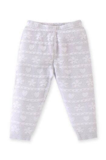 Babyhug Babyhug Sweater-Knit Full Length Fleece Pant Floral & Heart Design - Silver
