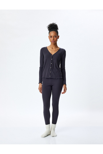 Koton Button V-Neck Long Sleeve Sleepwear Top