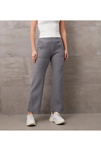 Ayfer Gray Pocket Knitted Knitwear Trousers