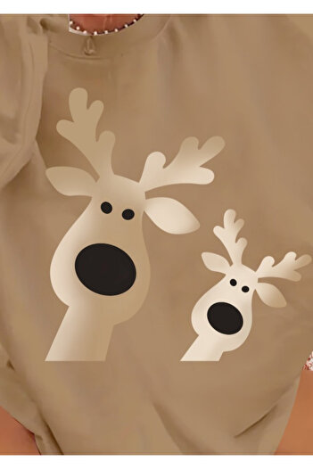 Modayakamoz Edolika Women's Long Sleeve Crew Neck Deer Pattern Viscose Two Thread Blouse
