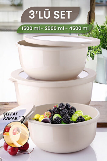 MYBOX 3'lü Set Ayza Buzdolabı Düzenleyici Badya Mikrodalga Ve Difriz Çok Amaçlı Saklama Kabı 1,5-2,5-4,5L