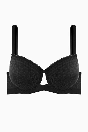 Wonna Sutien decoltat din dantelă cu detaliu cruce din cauciuc - Double Push Up - Moda - 2510 - Negru