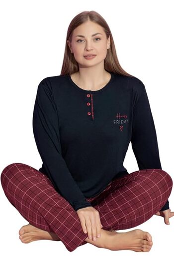 Muka Women's Plus Pajama Set Full Sleeve T-Shirt & Pants 3XL-5XL Homewear Sleepwear