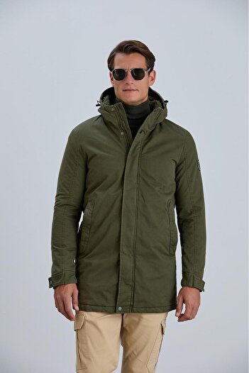 PIQUE Men's Hooded Khaki Long Coat
