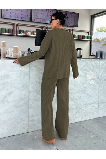 Basko fashion Khaki Knitted Trophy Top and Bottom Set