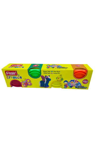 Flair Modelling Glitter Dough for Creative Artists, 120gms x 4 Colors-Red,Green,Yellow,Orange