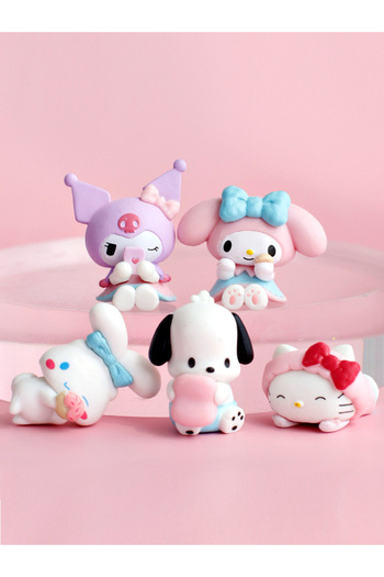 Choice 5Pcs-Set 5Pcs-Set Sanrio Cinnamoroll Anime Figure Pochacco Kuromi Pom Pom Purin Hello Kitty Action F