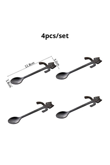 Choice 4pcs black 4pcs/set Stainless Steel Mini Cat Kitten Design Stainless Steel Coffee/Tea/Dessert/Drink/
