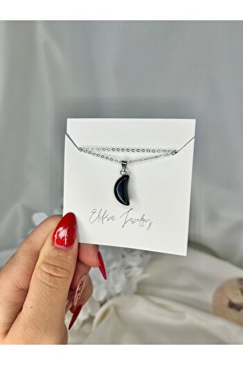 Elifsu Jewelry Hilal Şeklinde Doğal Taş Kolye Minimal Kesim