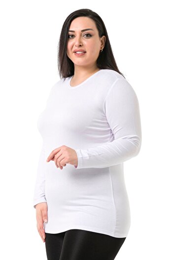 DISENTIS MODEST حجم كبير طاقم الرقبة طويلة الأكمام فسكوزي الجسم الأبيض