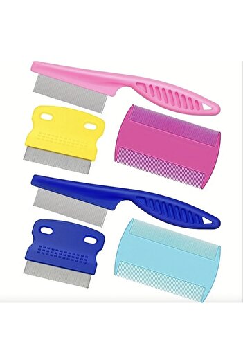 Choice S 6PCS Flea Metal Lice Cat Dog Deshedding Removal Tear Stain Brush Pet Grooming Comb Kit Tool