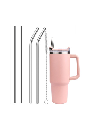Choice 2 Bends And 2 Straig 10mm Wide 12 Inch Reusable Stainless Steel Straw, 6pcs Large Straws With Cleani