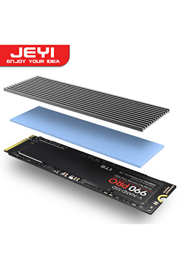 JEYI مبدد حراري أسود M.2 SSD، مبرد من الألومنيوم PS5، وسادة حرارية من السيليكون لمحركات الأقراص ذات الحالة الصلبة