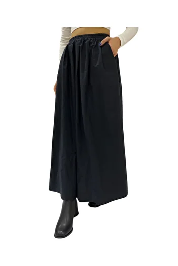 Dilvin 80835 Model - Black Midi Loose Fitting Skirt