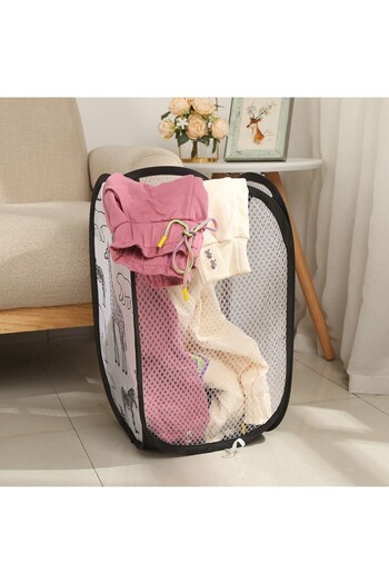 Choice 1pc black Cartoon foldable laundry basket Three-sided mesh laundry basket Children's toy storage bas