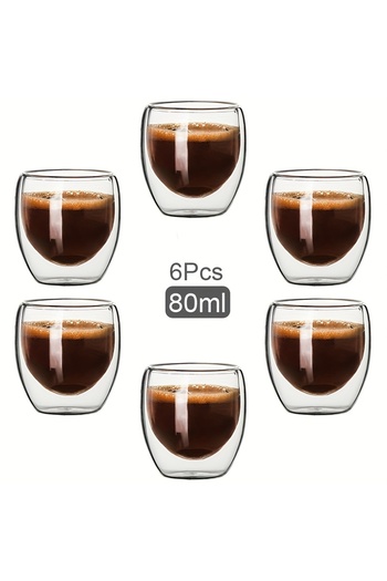 Choice 80-450ml 6 pcs 80ml Double Wall Glass Cup Heat Insulation Transparent Handmade Tea Drink Cups MINI W