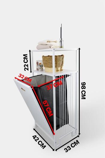 Digithome Metal Kirli Sepetli 2 Raflı Çok Amaçlı Banyo Düzenleyici Raf Organizer Beyaz – Mrs-007 C1-