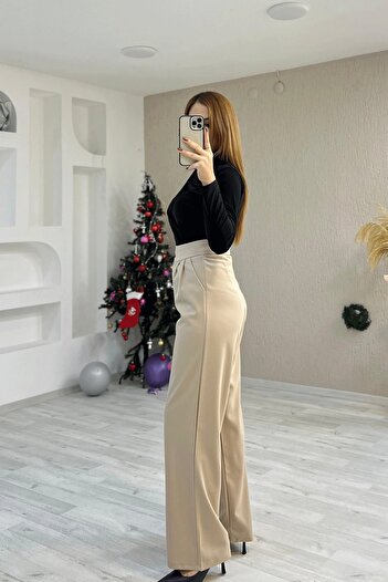 İrka Moda Double Button Palazzo Mink Trousers