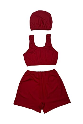 MİRASWİM Swimsuit for Girls (Red), (Shorts, Bone, and Bustier)