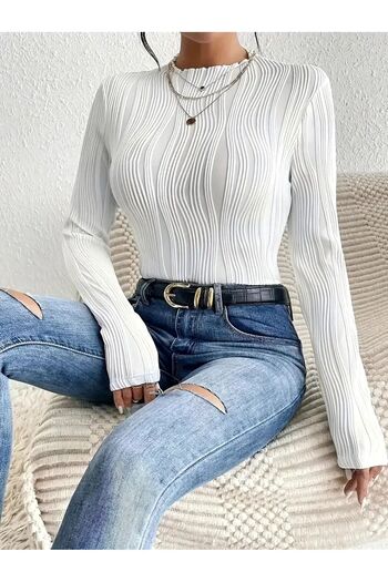 Fashion'S Γυναικείο μαντήλι ελαστάνης Ovarlok μακρυμάνικη μπλούζα με στρογγυλή λαιμόκοψη