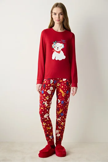 Penti Hoowliday Thermal Pants Red Pajama Set
