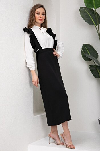 KÜÇÜĞÜM BUTİK Long Black Crepe Salopette Skirt