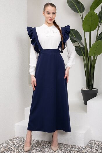 KÜÇÜĞÜM BUTİK Long Navy Blue Crepe Salopet Skirt