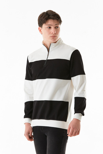 Fulla Moda Color Block Half Zippered Stand Collar Sweatshirt