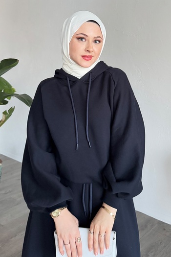 InStyle Navy Blue Suit with Balloon Sleeve Sweat Skirt