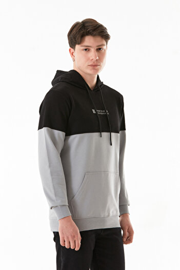 Fulla Moda Color Block Lettering Embossed Hooded Sweatshirt