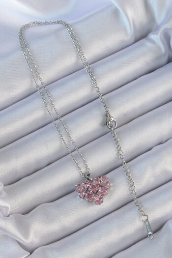 Skygo 316L Steel Chain Silver Color Pink Segmented Zircon Stone Heart Necklace - Tj-Bko9164