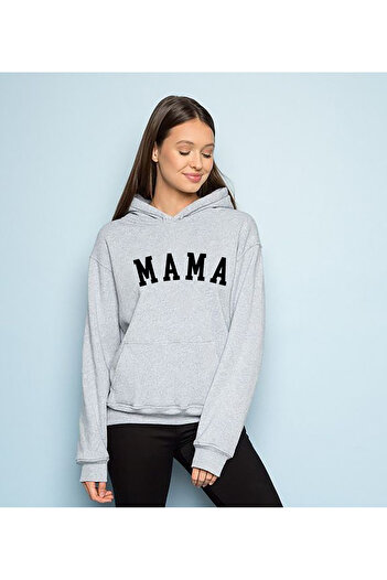 SUNFREE Mama Printed Gray Hooded Sweatshirt