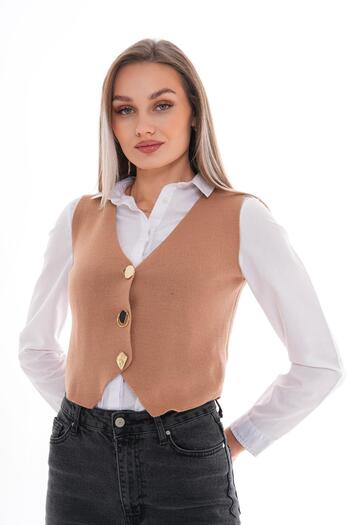ŞİMAL Women's Metal Button Detailed Vest 255100 -
