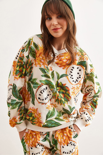 Olalook Tropical Ecru Women's Sweatshirt - Soft and Loose, Swt- 19000457