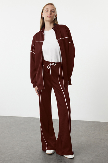 Trendyol Modest Καφέ Piping Λεπτομερές πλεκτό κάτω-επάνω σετ TCTAW25US00101