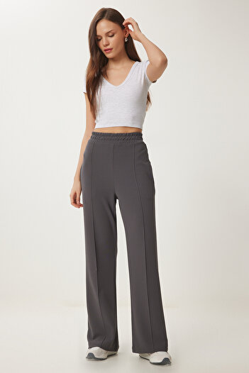 Happiness İstanbul Women's Smoked Wide Leg Comfortable Knitted Pants Rv00205