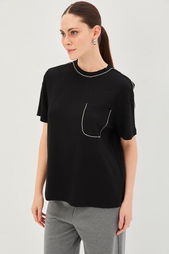 Allyco Stone Detailed Crew Neck Comfortable Fit Knitted T-Shirt