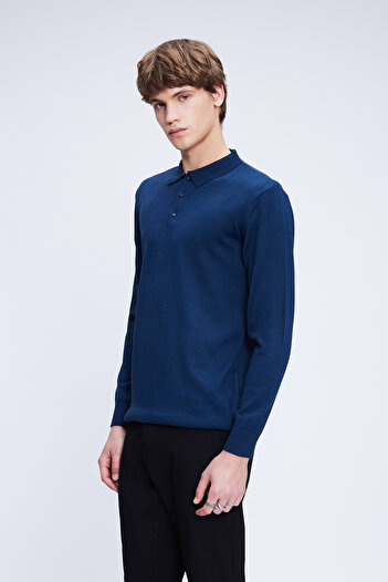 Hatemoğlu indigo Regular Fit Düz Polo Yaka Yünlü Triko Kazak