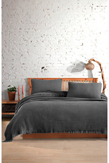 destinyhometex Dark Gray 100% Cotton Waffle Single Bedspread Without Fringe 160X240 cm