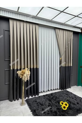 Perde Pendik Dark Gray - Mink Panel Background Curtain - Single Wing Stylish Design, Modern and High Quality Background Curtain