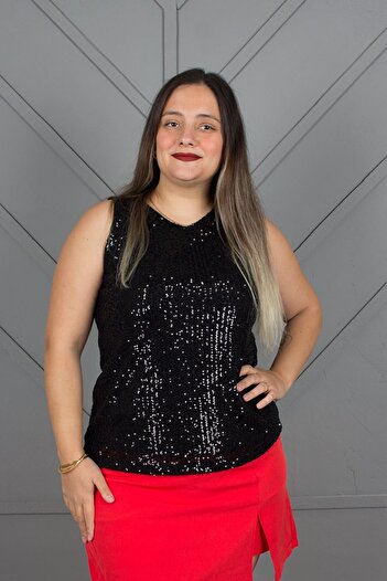 Truva XXL Plus Size Sequin Embroidered Lined Blouse