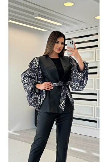 White Corner 8066 Leopard Detail Double Leather Suit