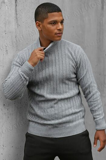 Millionaire Men's Gray Turtleneck Winter Knitwear Sweater