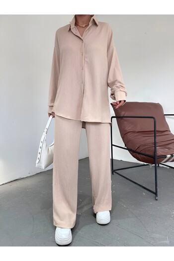 Modamorfo Long Buttoned Shabby Crinkle Double Set - Mink
